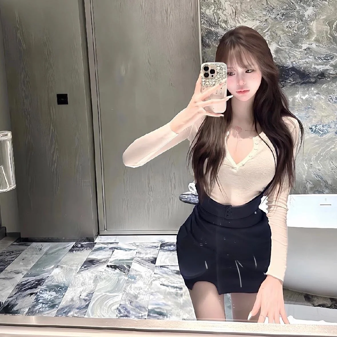 

Korean Style Bodycon Dress Pure Desire Halter Neck Long Sleeve Women's Fashion Set with Short Skirt Cotton Material