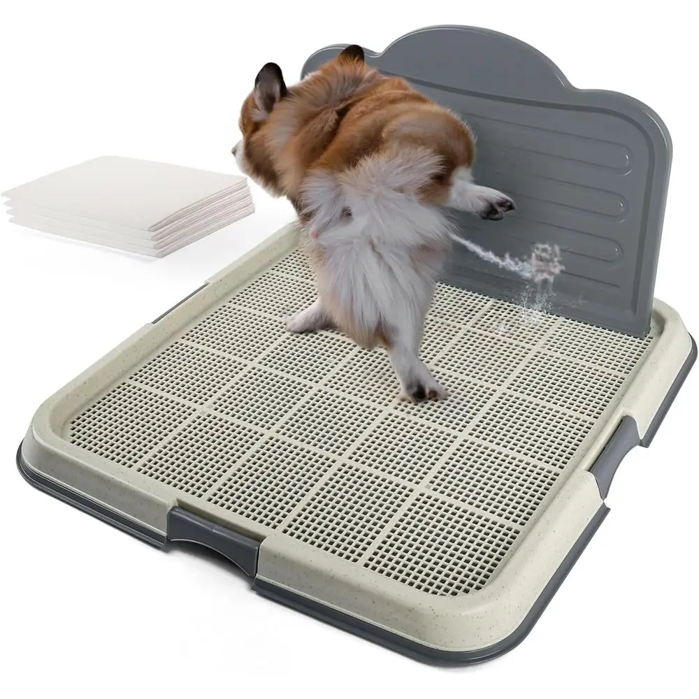 

High-Walled Indoor Potty Tray for Medium/Large Dogs, 23.5x23.5, with Splash Guard, 4 Pads, Anti-Slip, Easy Clean