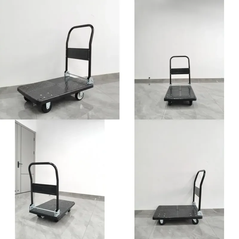 for  Black Four-Wheel Plastic Trolley Customizable Color Foldable Tie Rod Industrial Storage Mobile Trolley