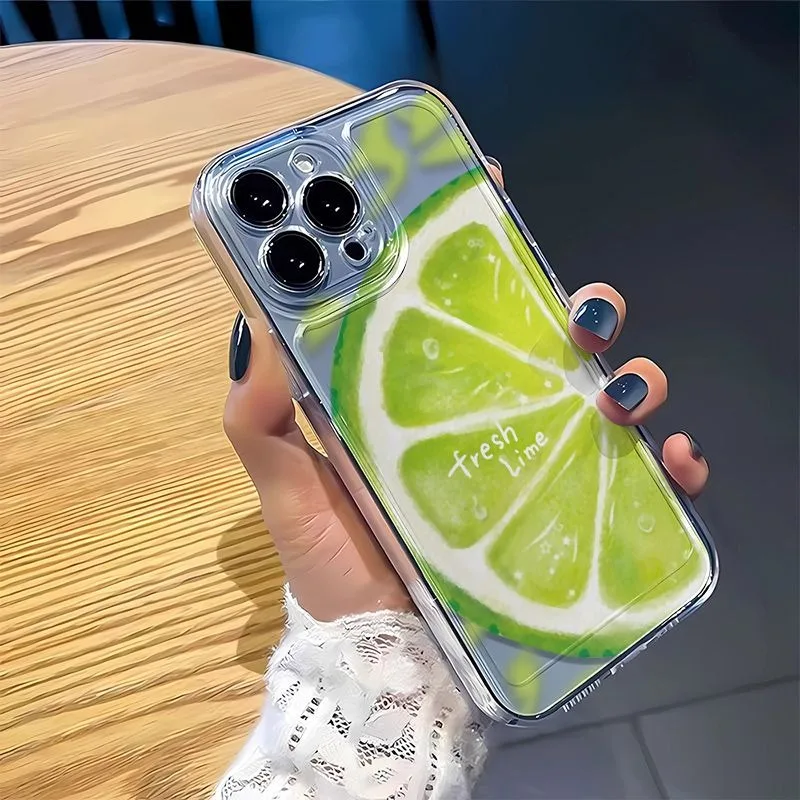 Funda Transparente con Diseño de Rodaja de Lima Grande Fresca de Verano para iPhone 16 15 14 Plus 13 16 17 12 11 14 Pro MAX 17 Air 16E, Linda Funda con Diseño de Fruta Verde