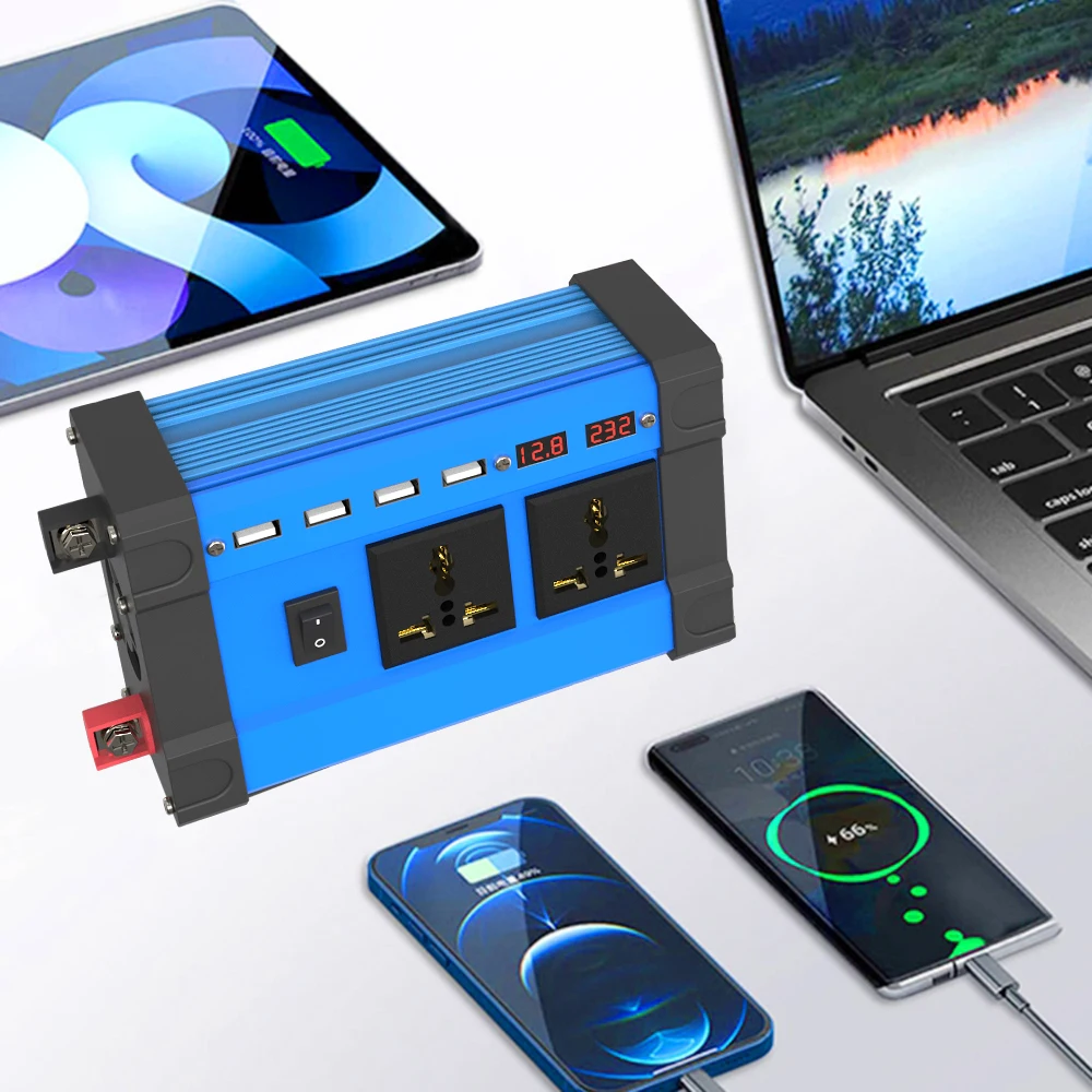 4000W6000W Inverter 12V to 220V110V Smart LCD Dual Display 4USB 4.2A Fast Charger Built-in Controller Car Home Camping