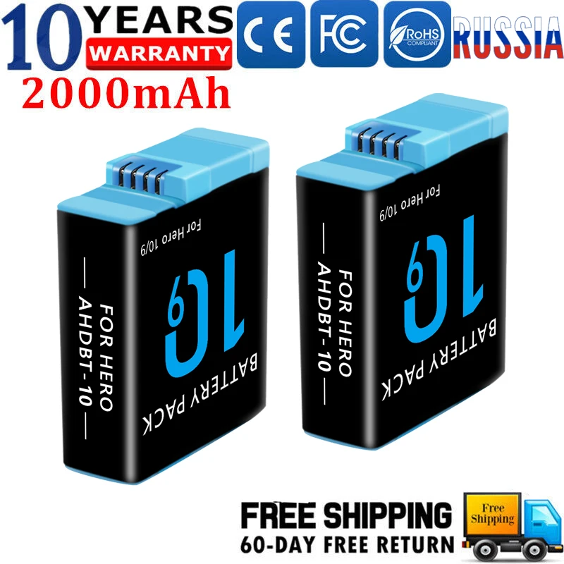 2000mAh Rechargeable Battery for GoPro Hero 9 / Hero 10 Accessories Camera Battery