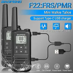 Baofeng-walkie-talkie F22 PMR446 FRS, cargador tipo C, Pantalla LCD portátil sin licencia, Radio bidireccional VOX para caza, 2 piezas