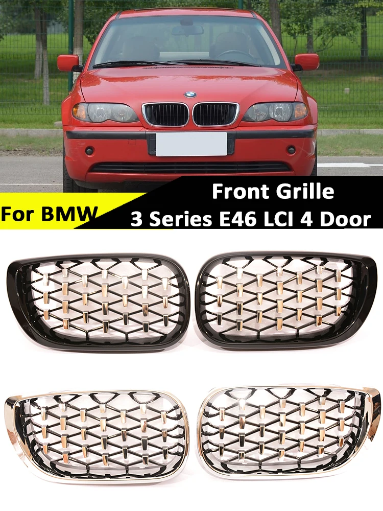 

Для BMW 3-й серии E46 LCI 2002-2005, передний бампер с алмазной звездой, гриль M, гоночный гриль из углеродного волокна, подтяжка лица, 2/4 двери