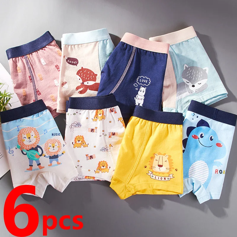 2/4/6 Pcs Boys Boxer Briefs Kids Cotton Underwear Breathable Baby Underpants Teenager Cartoon Print Children Panties 2025 New