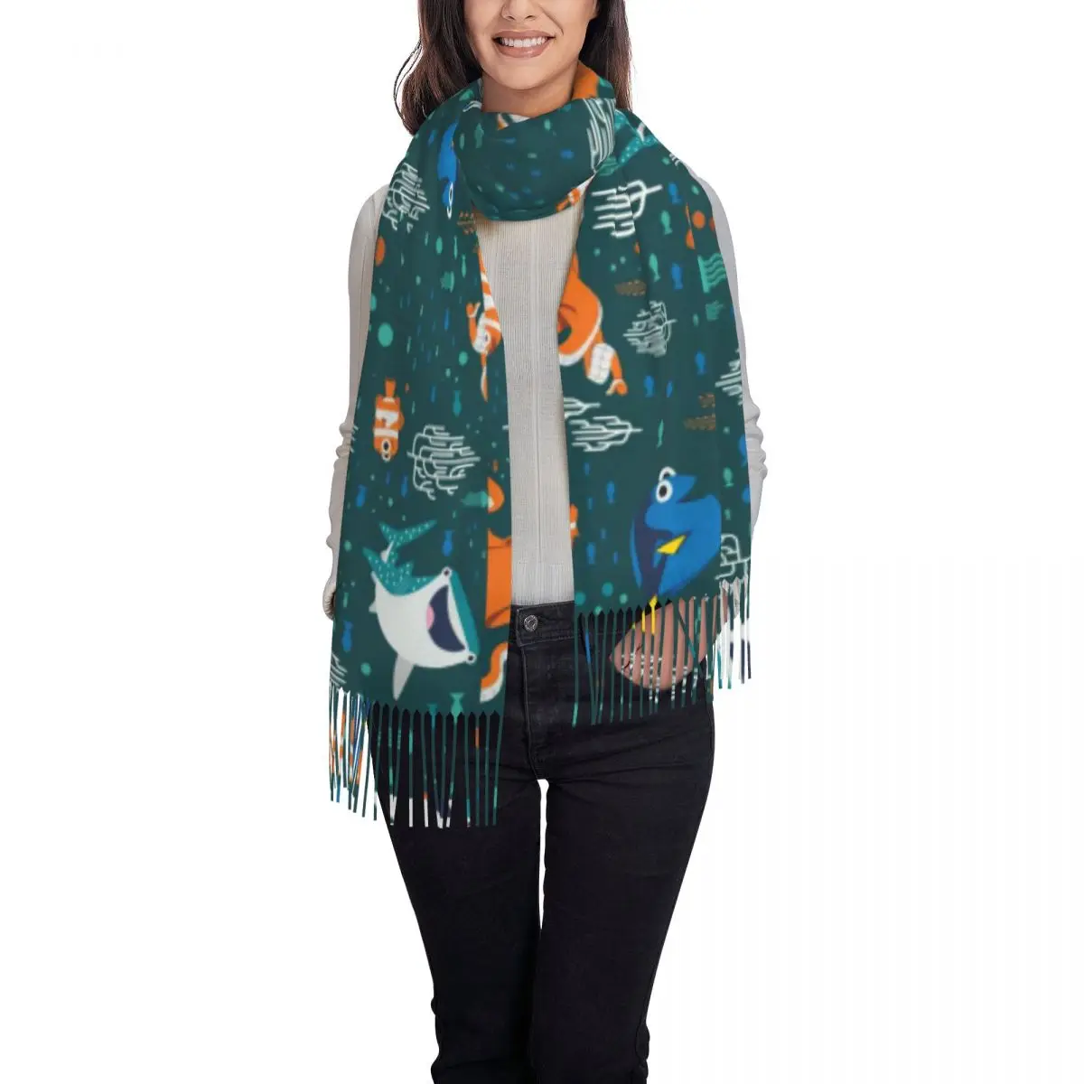 Custom Finding Nemo Tassel Scarf Women Winter Fall Warm Shawl Wrap Ladies Scarves