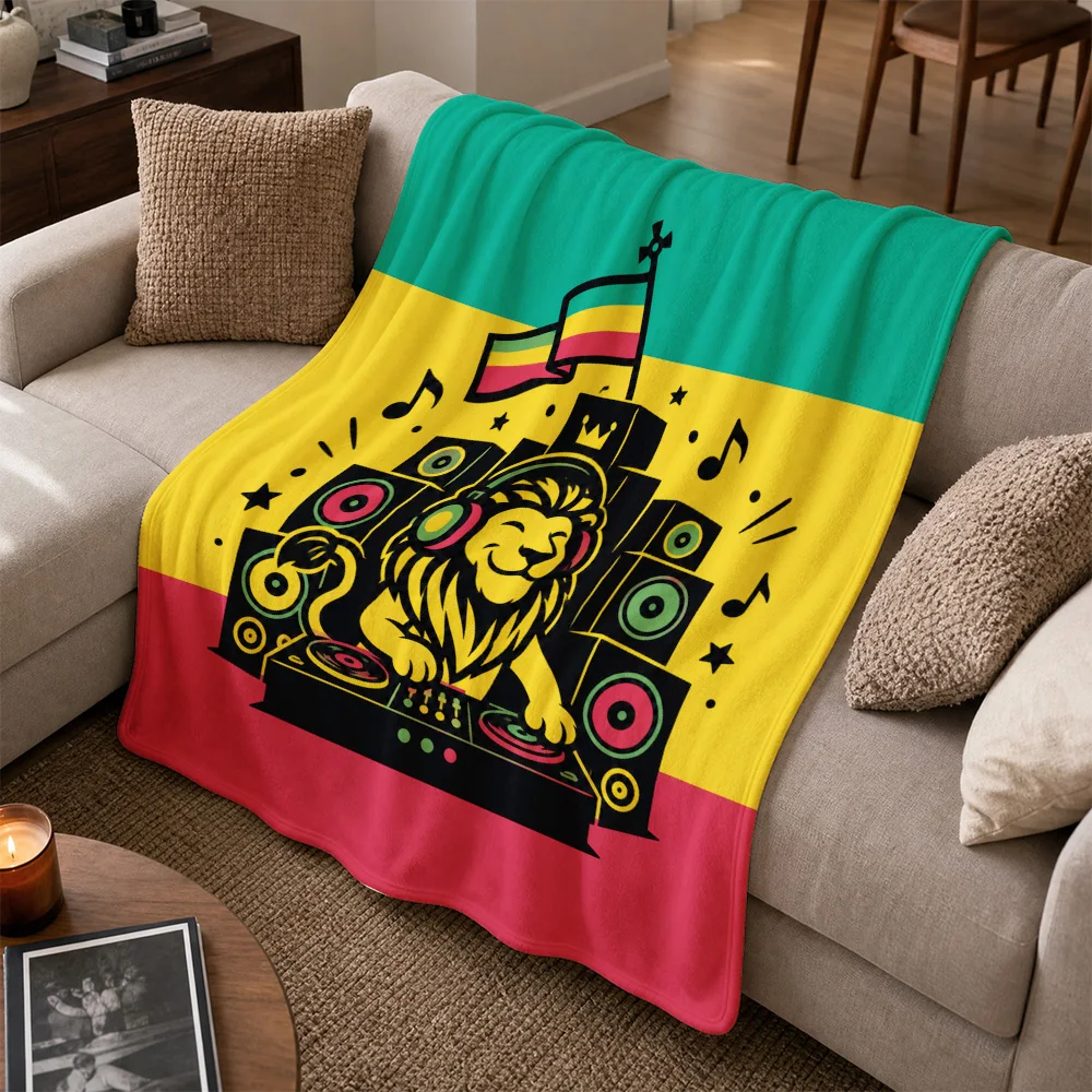 Luxurious Vibrant Lion Music Stereo Throw Blanket Couch Cover Boho Accent Decor Ethnic Safari Print Sofa Tapestry Gift for Home