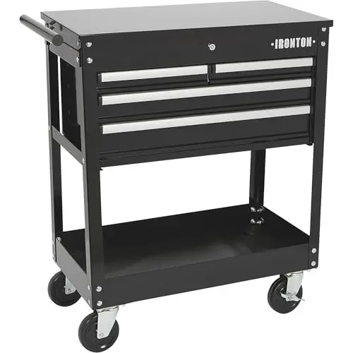 Slide-Top Mobile Tool Chest, 4 Locking Drawers, Powder-Coat | Rust-resistant finish, Fully opening slide top, Rolling