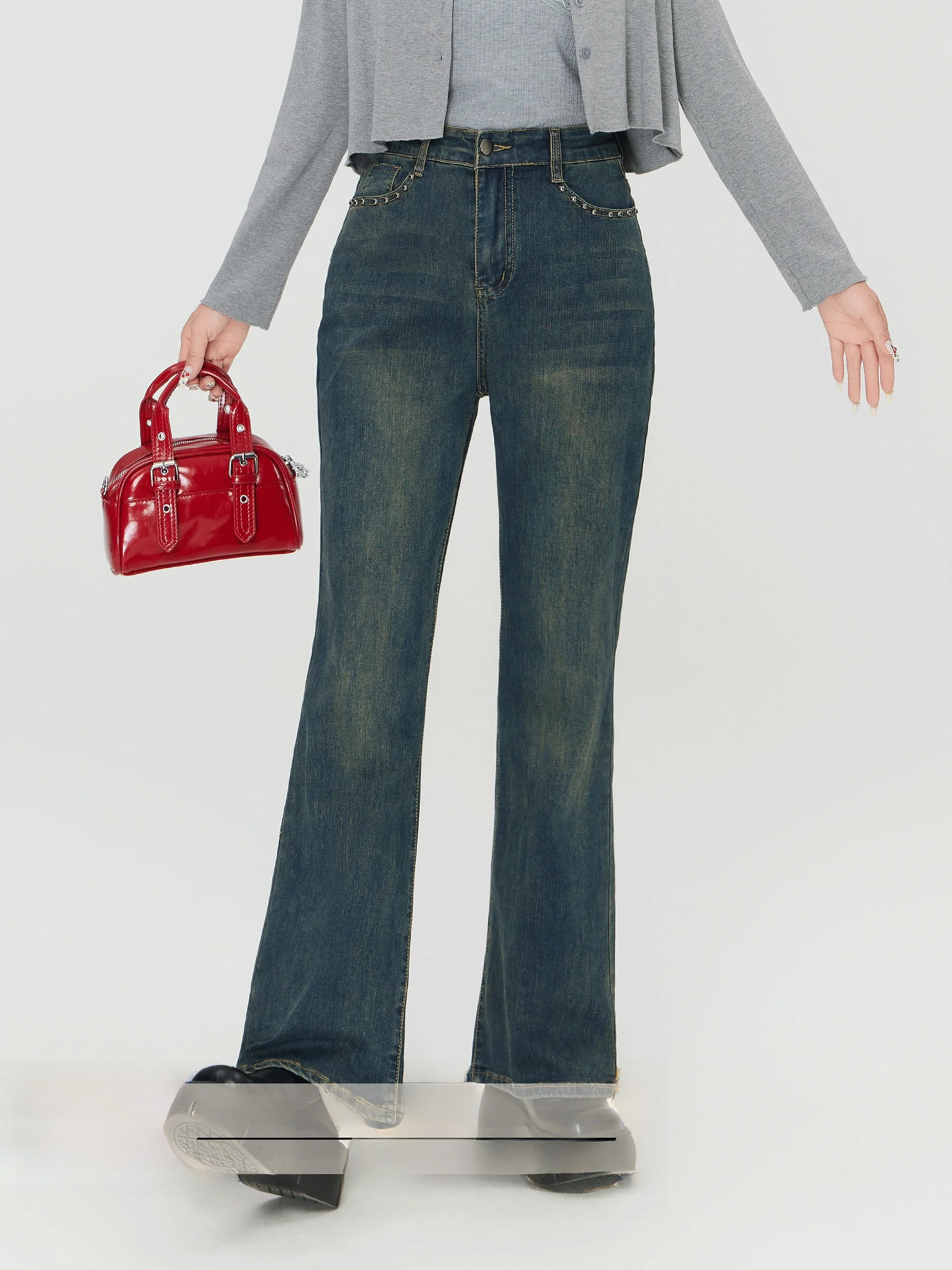 

Джинсы-боты с высокой талией, женские джинсы больших размеров, груша, боди в стиле ретро, синие утягивающие джинсы, осенняя коллекция