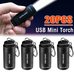 Mini Torch LED USB Rechargeable Flashlight Portable Keychain Rotary Switch Waterproof Outdoor Camping Emergency Flashlight