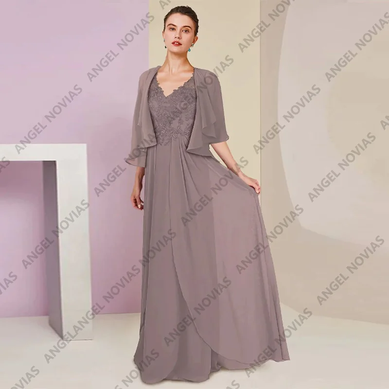 

Customized Long Chiffon Mother of the Bride Dresses with Jacket Wedding Party Dress vestidos de fiestas elegantes mujer
