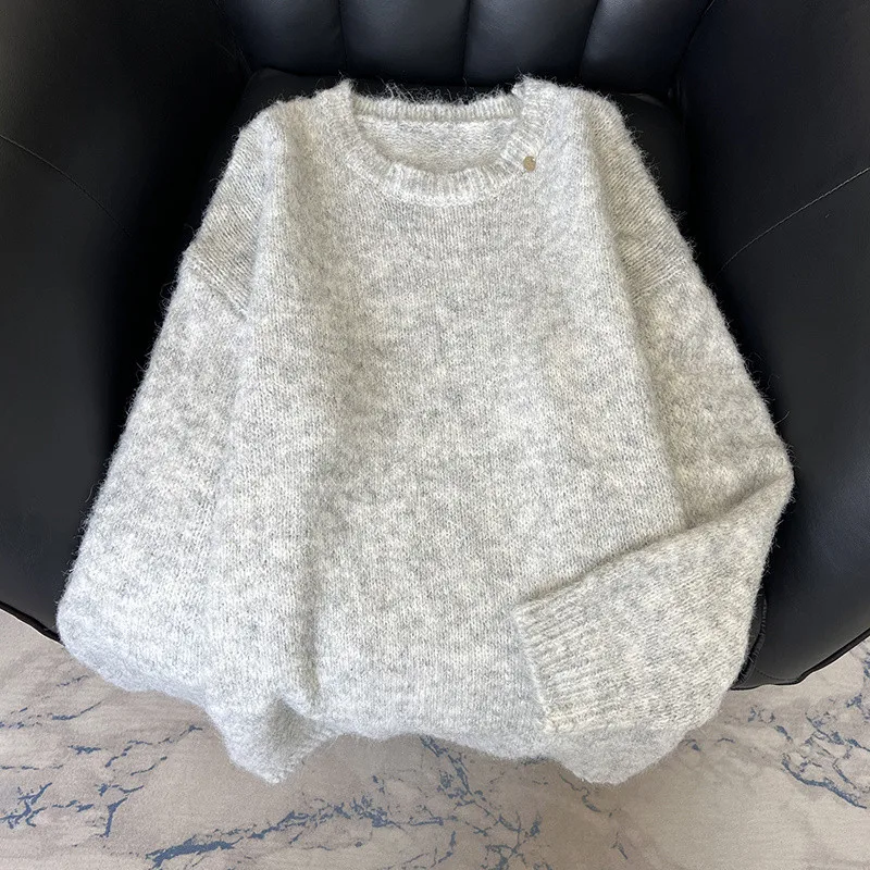 

Soft waxy pullover sweater women autumn winter 2024 new relaxed simple fashion lazy wind sweater top