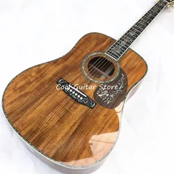 Top Quality All KOA Wood Acoustic Guitar,Ebony Fingerboard,Big Vase Inlay,Abalone BindWood Pickguard,Free Shipping