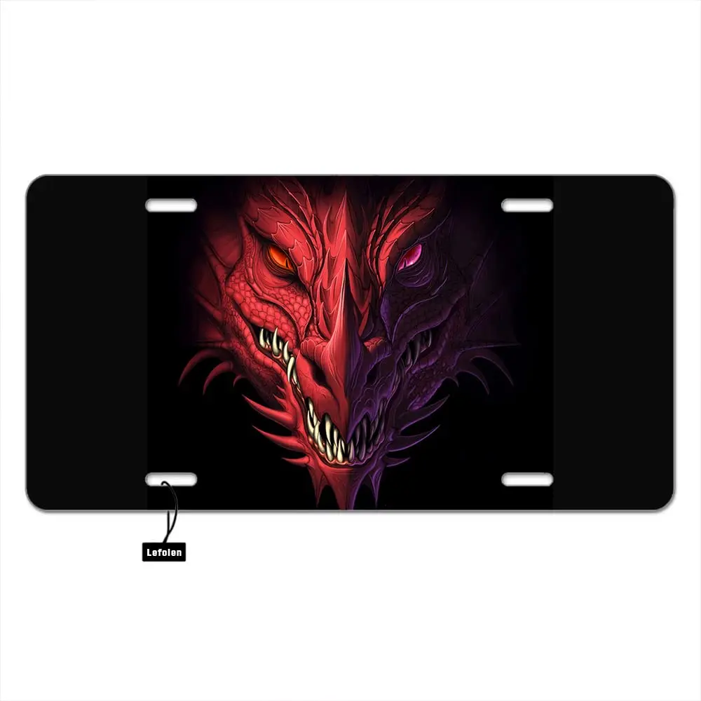 Front License Plate 15x30cm Dragon,Fantasy Angry Red Dragon Head Auto Car Tag Vanity Plates Aluminum Novelty for Men Wo