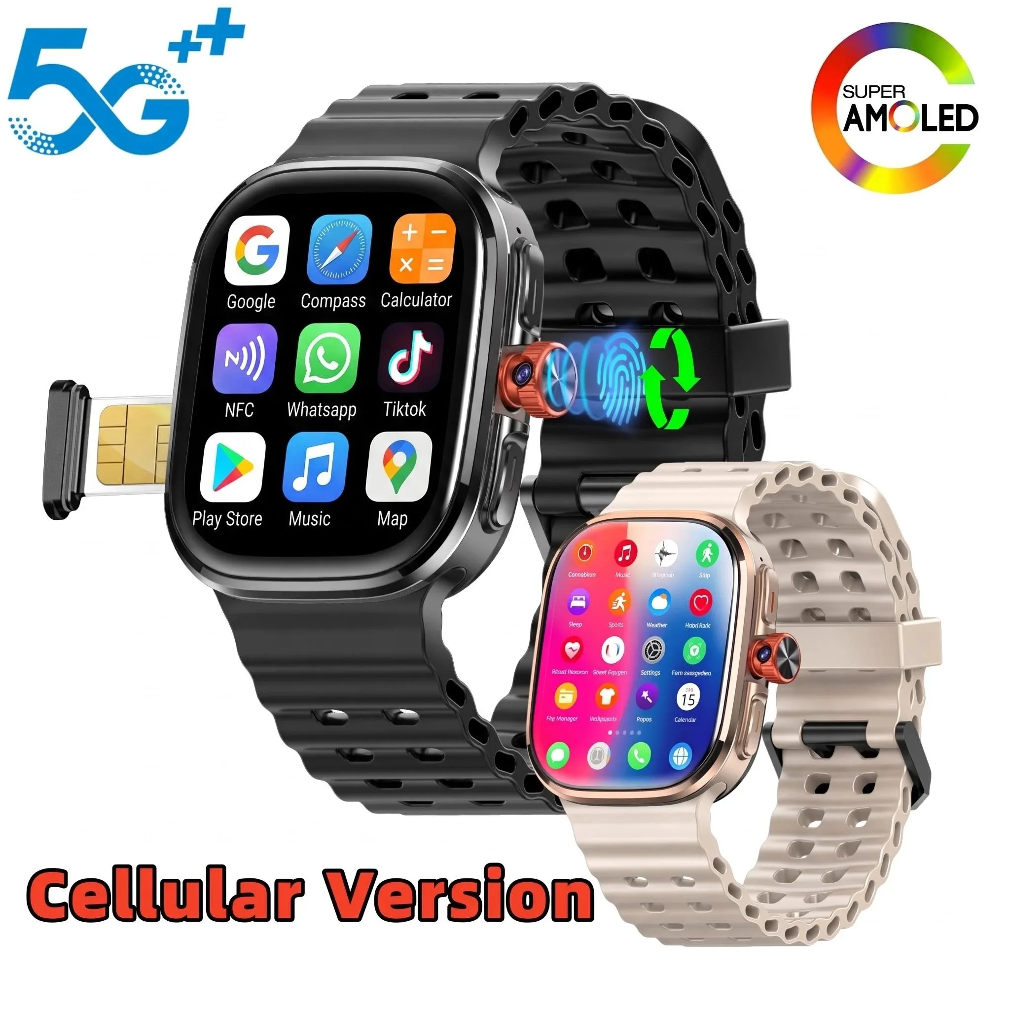 M99 Mini Smartwatch 5G LTE Full Netcom 2.29inch Amoled Android 13.0 Smart Watch With 190° Rotary Camera Fingerprint recognition
