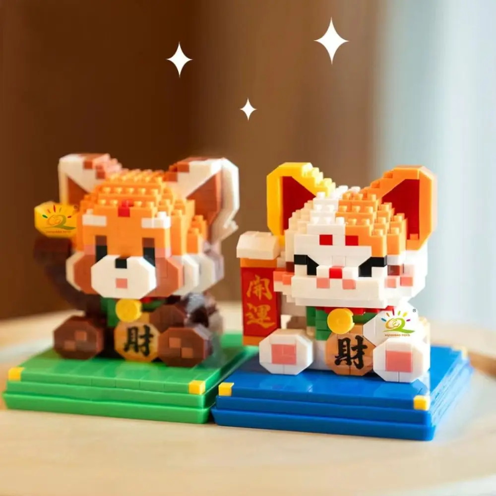 ABS Lucky Cat Figure Building Block Chinese New Year Cartoon Animals Micro Particle Blocks Sets 3D Wall Brick Toys New Year Toys