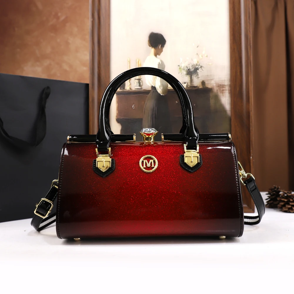 

2025 New pillowcase, women's bag, hand-held shoulder, water diamond, middle-aged lady, mother's bag, crossbody bag, retro style