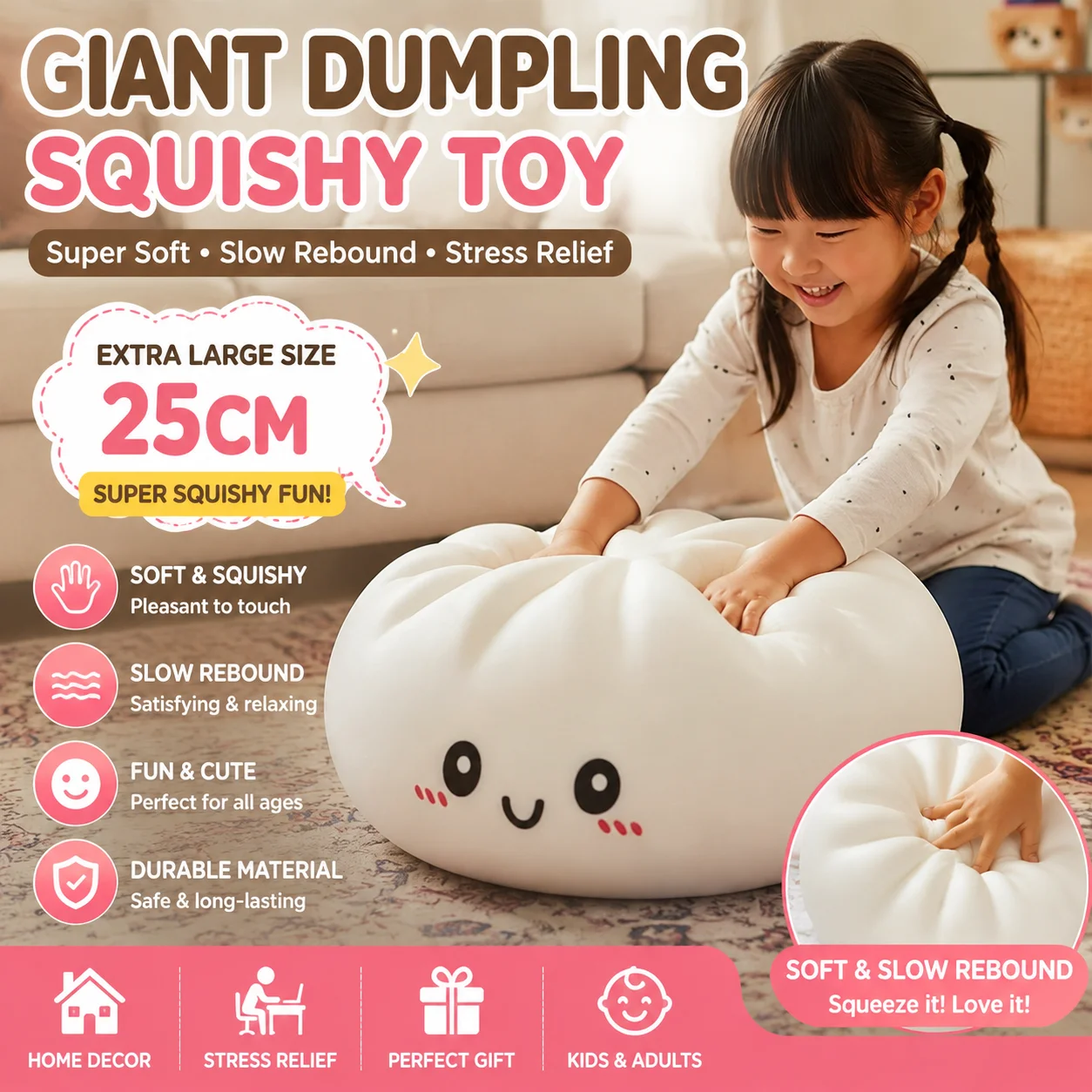Kids Toys Dumplings - Mainan Squishy Pangsit Raksasa Jumbo Baozi,