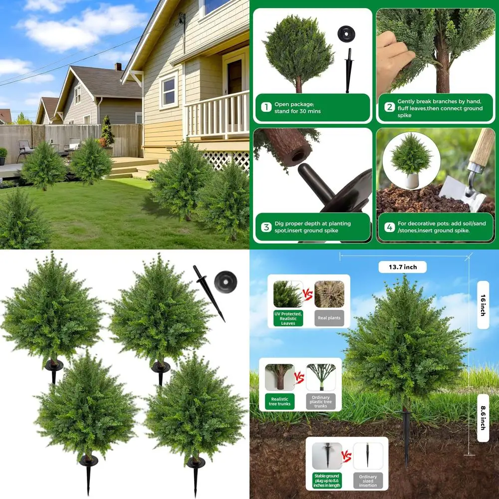 

Набор из 4 искусственных шаровидных деревьев-топиарей (24,5 дюйма), устойчивых к УФ-излучению, для декора на улице и в помещении