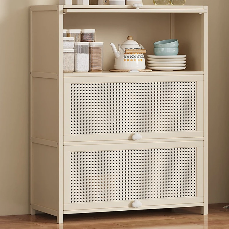 Cream Wooden Storage Shelf Floor Cabinet for Room Multi Tier Kitchen Storage Cupboard High Load Capacity Tableware Cabinet