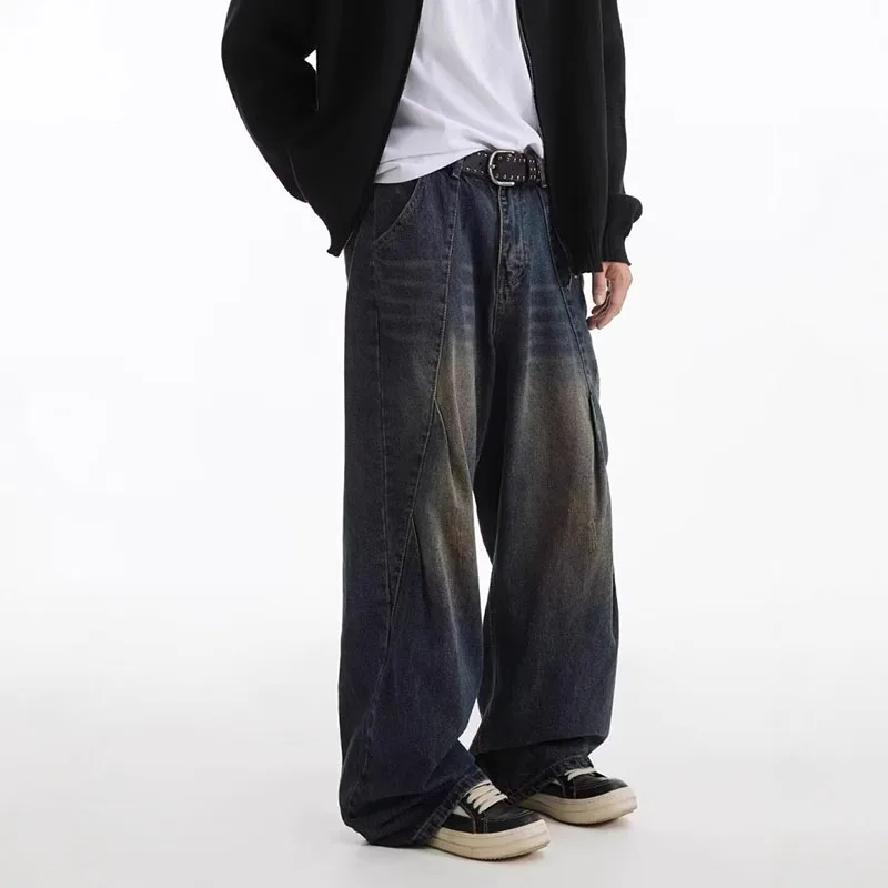 

Autumn Jeans Men'S Retro Loose Curved Pants Fashion Mid Waist Pants Black Jeans Casual Straight Leg Pants Wide Leg Pants
