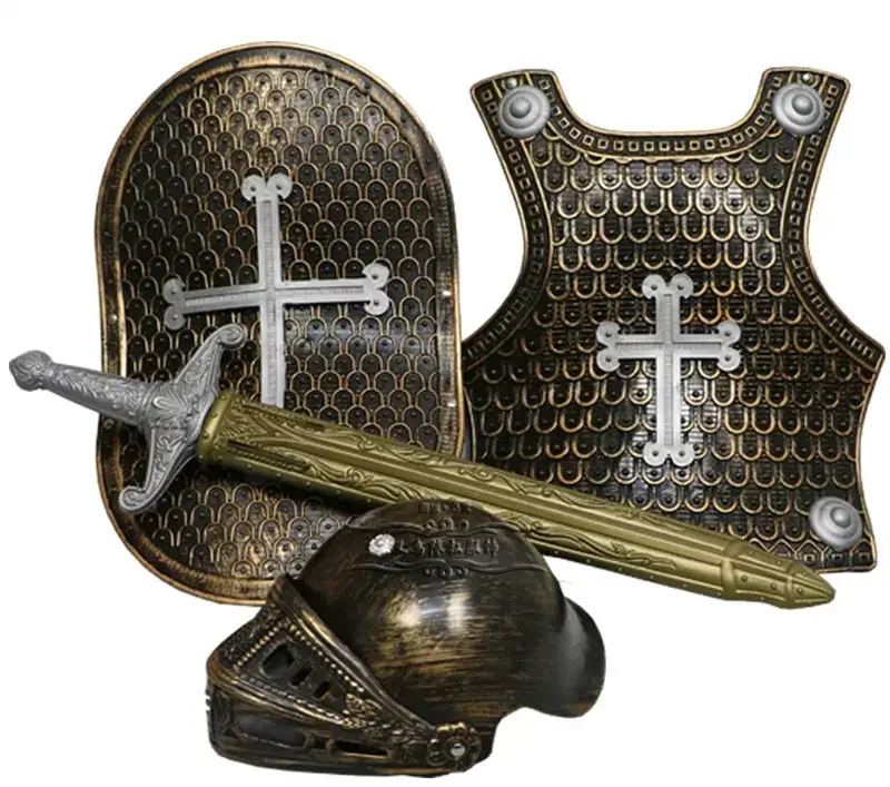 درع + درع + سيف + خوذة 4 قطعة/مجموعة بطل فارس/مصارع الهالوين المحارب للأطفال لعب الأدوار زي حفلة الصبي لعبة لعبة