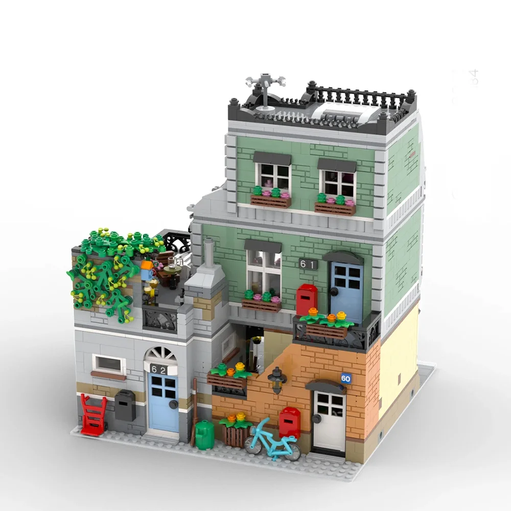 Jouet de modèle d'assemblage de construction LEGO, maison de magasin de charpentier, vue sur la rue, architecture Rong, 3610p12, MOC-59472