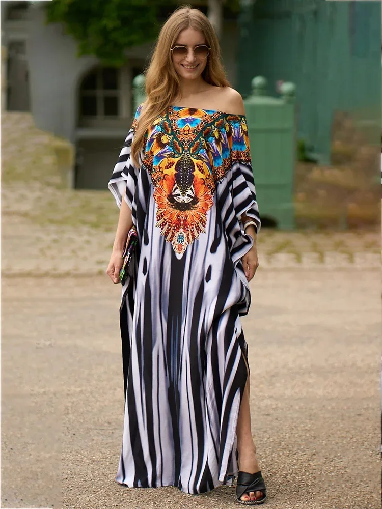 2025 新しいタイダイビーチカバーアップ女性ローブプリント V ネックシックなプラスサイズビーチロングドレス夏のファッション水着カバーアップ