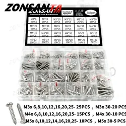 M1.2 M1.4 M1.7 M2 M3 M4 304 Stainless Steel Small Phillips Pan Cross Round Head Self-tapping Screws Wood Screw Set Kit Box