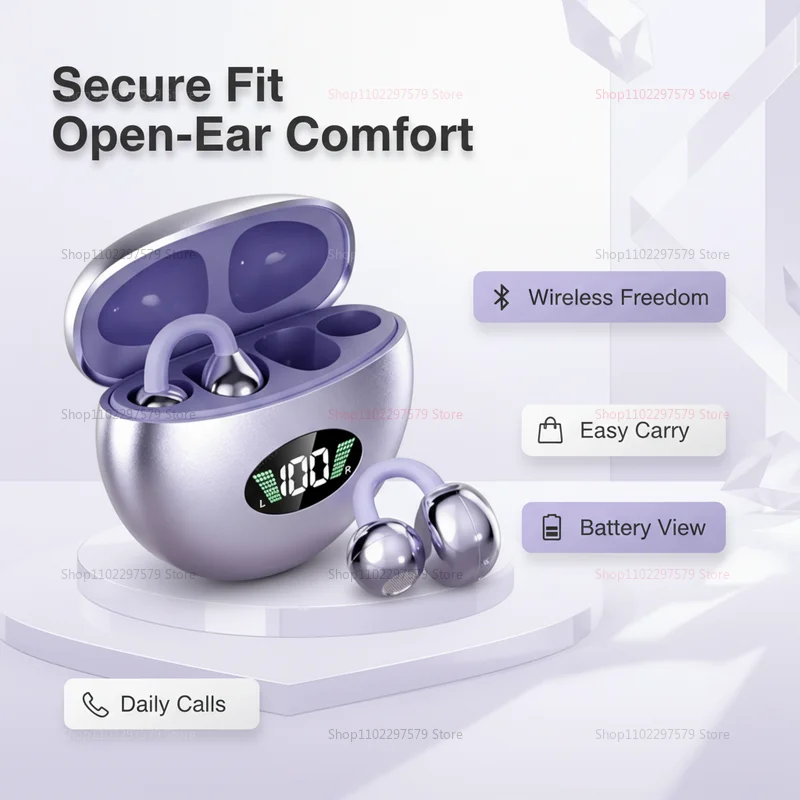 2026 Ear-Clip Earbuds Bluetooth Earphones Long Battery Life TWS Wireless Pairing Bluetooth Headphones for Music Portable Audio