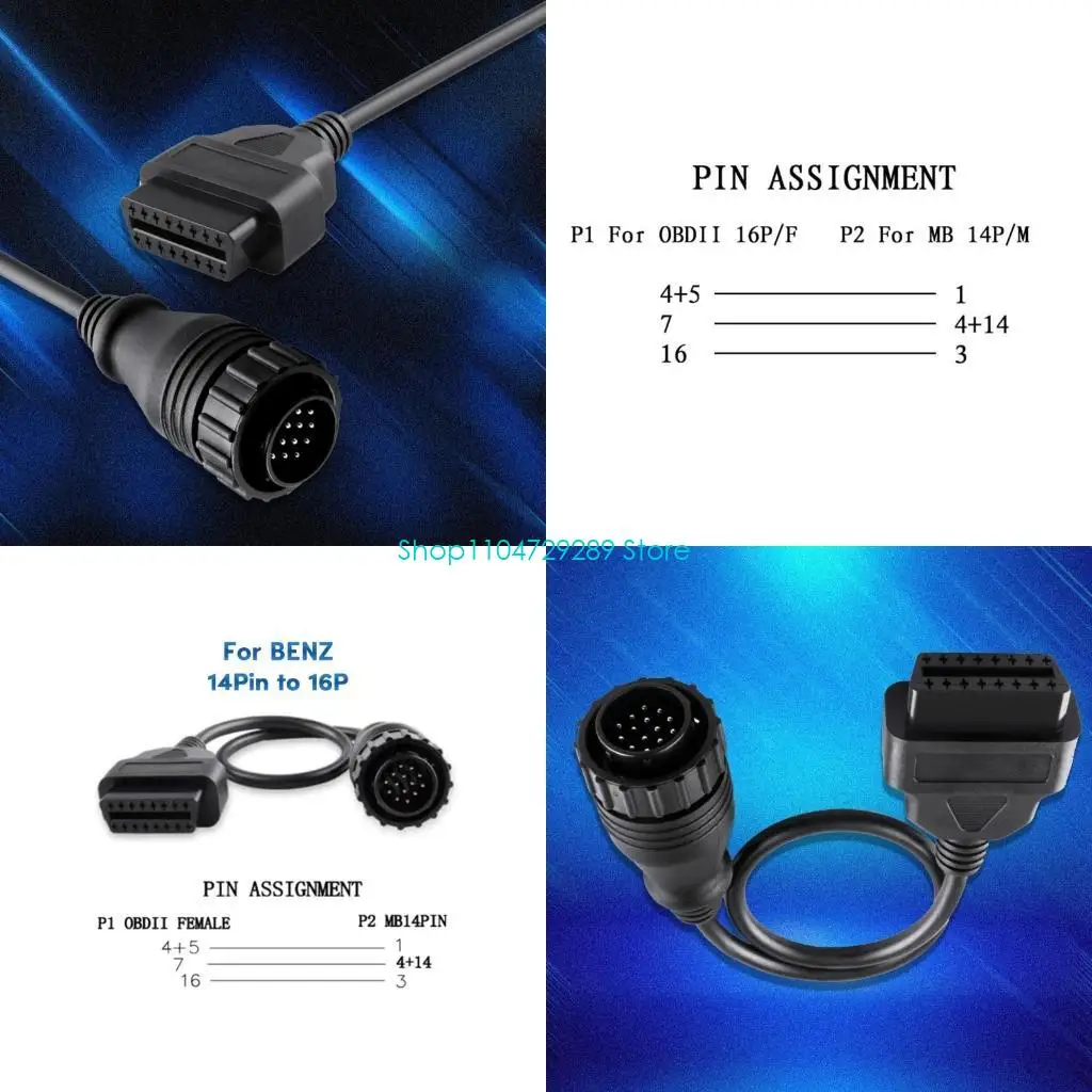 D8KE Auto Accessories 14Pin to 16Pin Car OBD2 Connector Diagnostic Cables Adapter Engine Fault Detector for SPRINTER