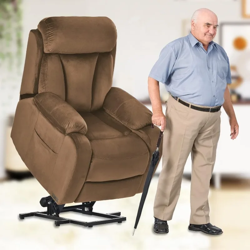 Power Lift Chair Recliners for Elderly, Velvet Upholstery Electric Lift Chair Recliner with Side Pocket for Living Room (Brown)