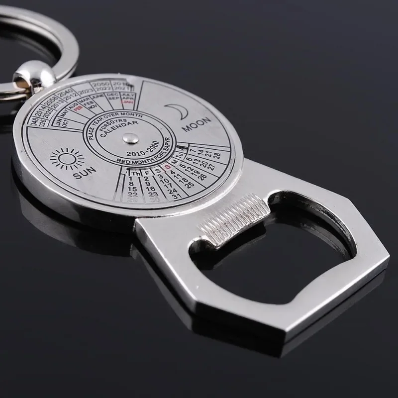 Hot Sell Mini 50 Years Perpetual Calendar Unisex Key Chain Unique Metal Car Key Holder Ring Bottle Opener Outdoor Tools