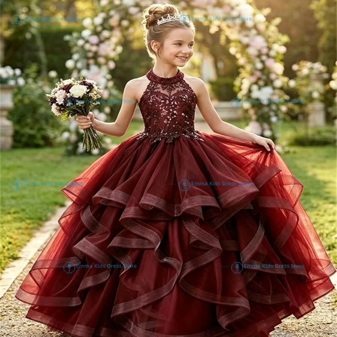 

Custom Vintage Girl's First Communion Dress Wedding Peter Pan Collar High-Waist Princess Flower Girl Dress with Sleeves Party Dr