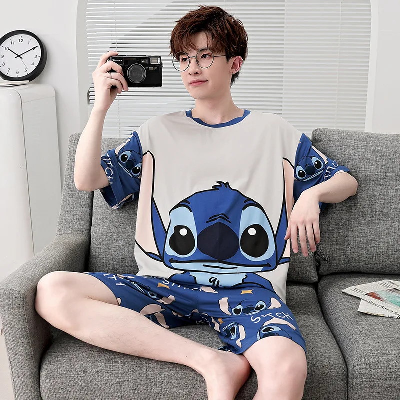 One Piece Luffy Modal Men Pajamas Set Summer Cool Ice Silk Short-Sleeved Trousers Large Size Homewear Suit Anime Peripheral Gift