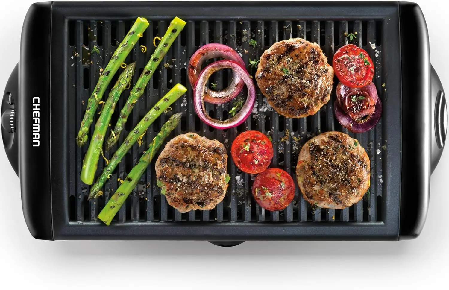 

Electric Smokeless Indoor Grill w/ Non-Stick Cooking Surface & Adjustable Temperature Knob from Warm to Sear for Customi
