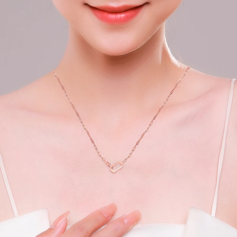 MODIAN 925 Sterling Silver Simple Geometric Pendant Necklace For Women Fashion Lock Chain Necklace Wedding Engagement Jewelry