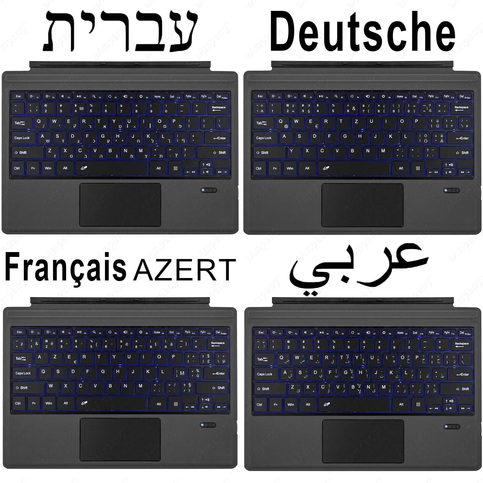 Trackpad-toetsenbord voor Microsoft Surface Pro 3 4 5 6 7 8 9 X Backlit Russisch Spaans Arabisch Portugees Frans Hebreeuws toetsenbord