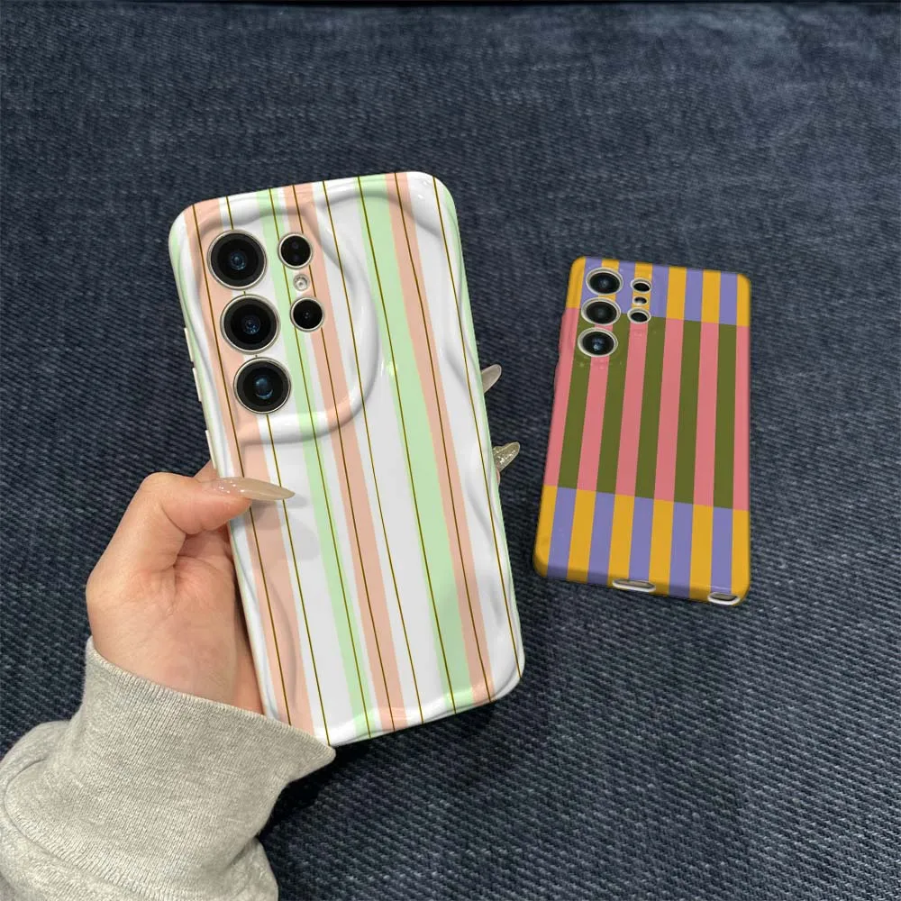 

Pastel Striped Pattern For Samsung Galaxy S21 S23 S24 S25 FE Lite Plus Ultra 5G Wave Oil Film Phone Case