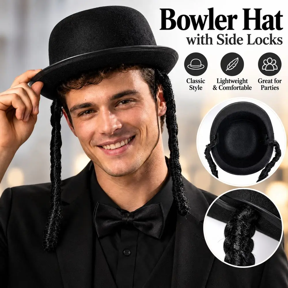 Black Color Round Bowler Hat Braided Detail Round Shape Braided Top Hat With Black Braid Unisex Design Black Party Hat Party