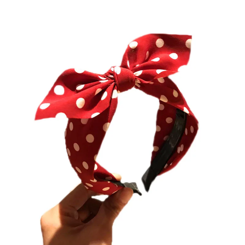 Women\'s Wide Headband Bow Knot Cross Sweet Korean Style Polka Dot Hairband Cute Hair Hoop Headwear Headdress Girl Birthday Gifts