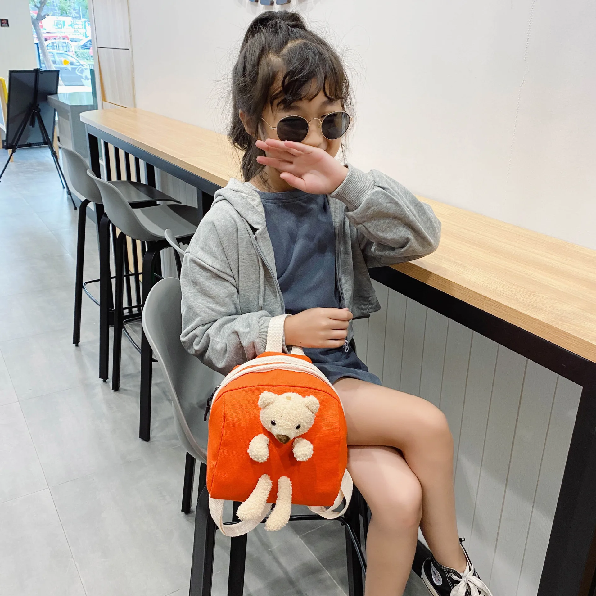 Cartoon Plush Bear Cute Children Coin Backpack Solid Color Girls Small Shoulder Bags Outdoor Sports Kids Storage Handheld Bag