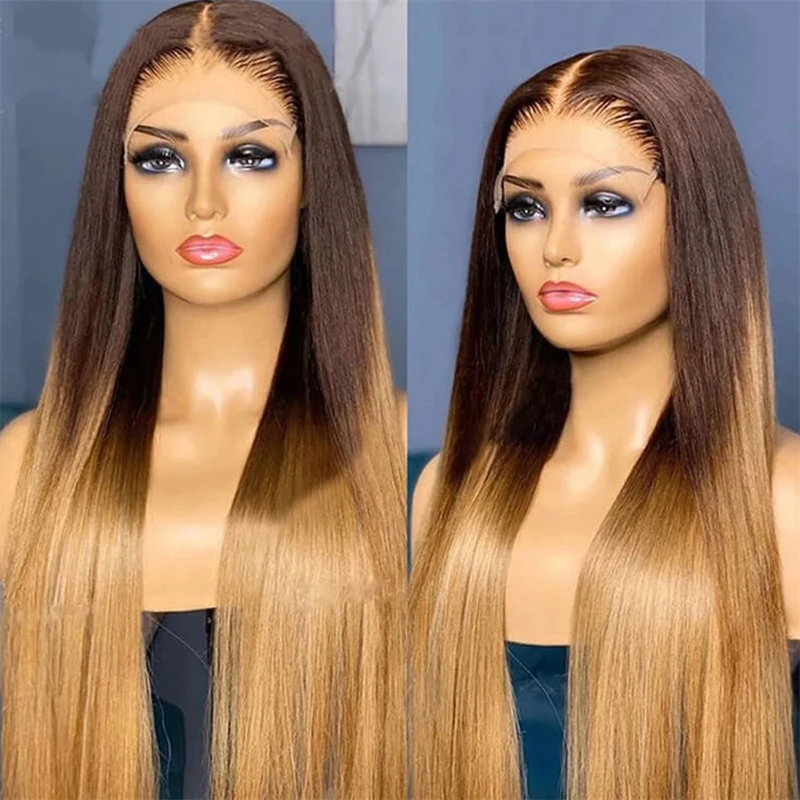 Highlight Perücke Menschenhaar Ombre braune Spitze Front Perücke brasilia nische Haar Perücken für Frauen 32 Zoll Honig blonde Körper Welle Spitze Front Perücke