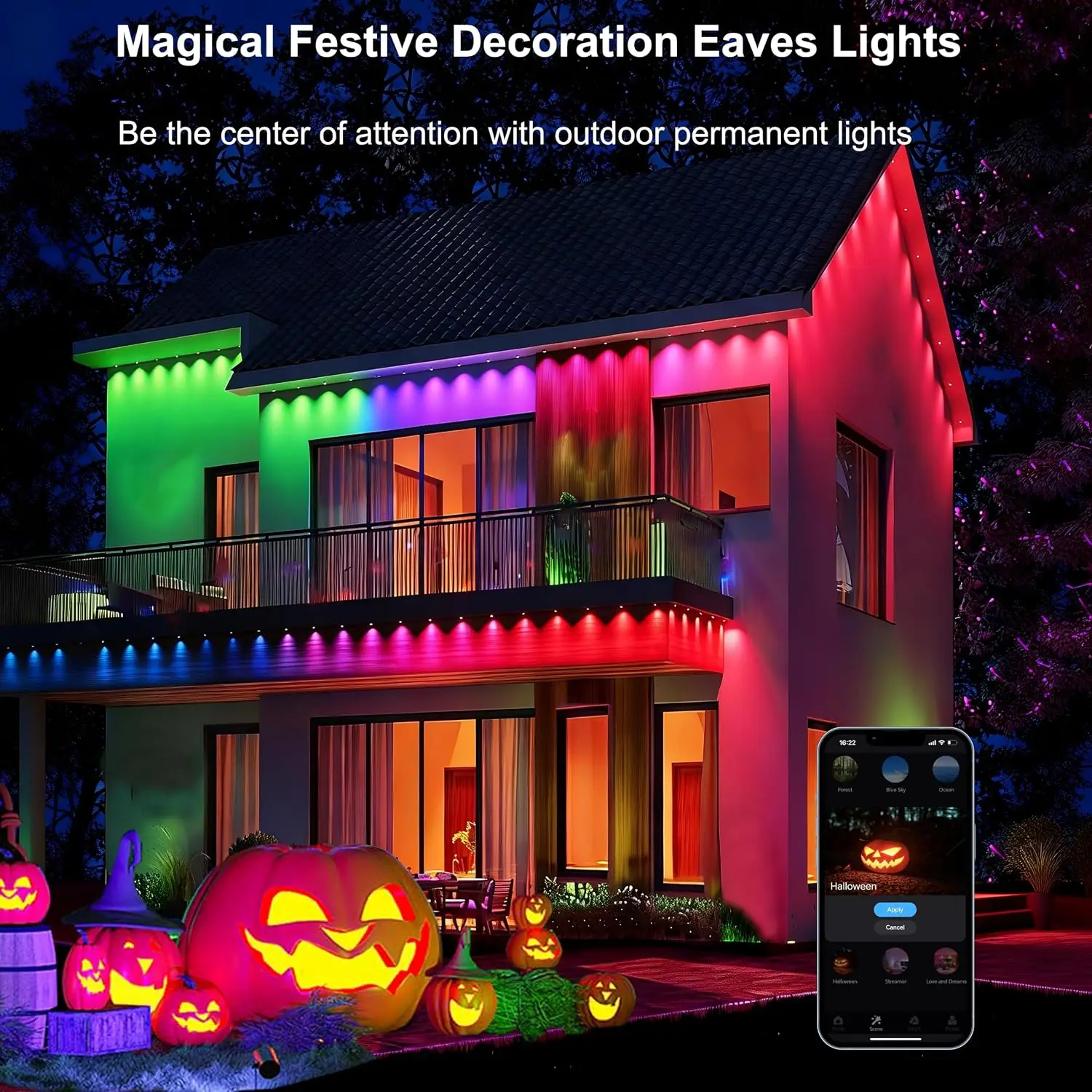Professional Permanent Outdoor Lights, 100 ft Cuttable LED String Light with 60 RGBCW + IC LEDs