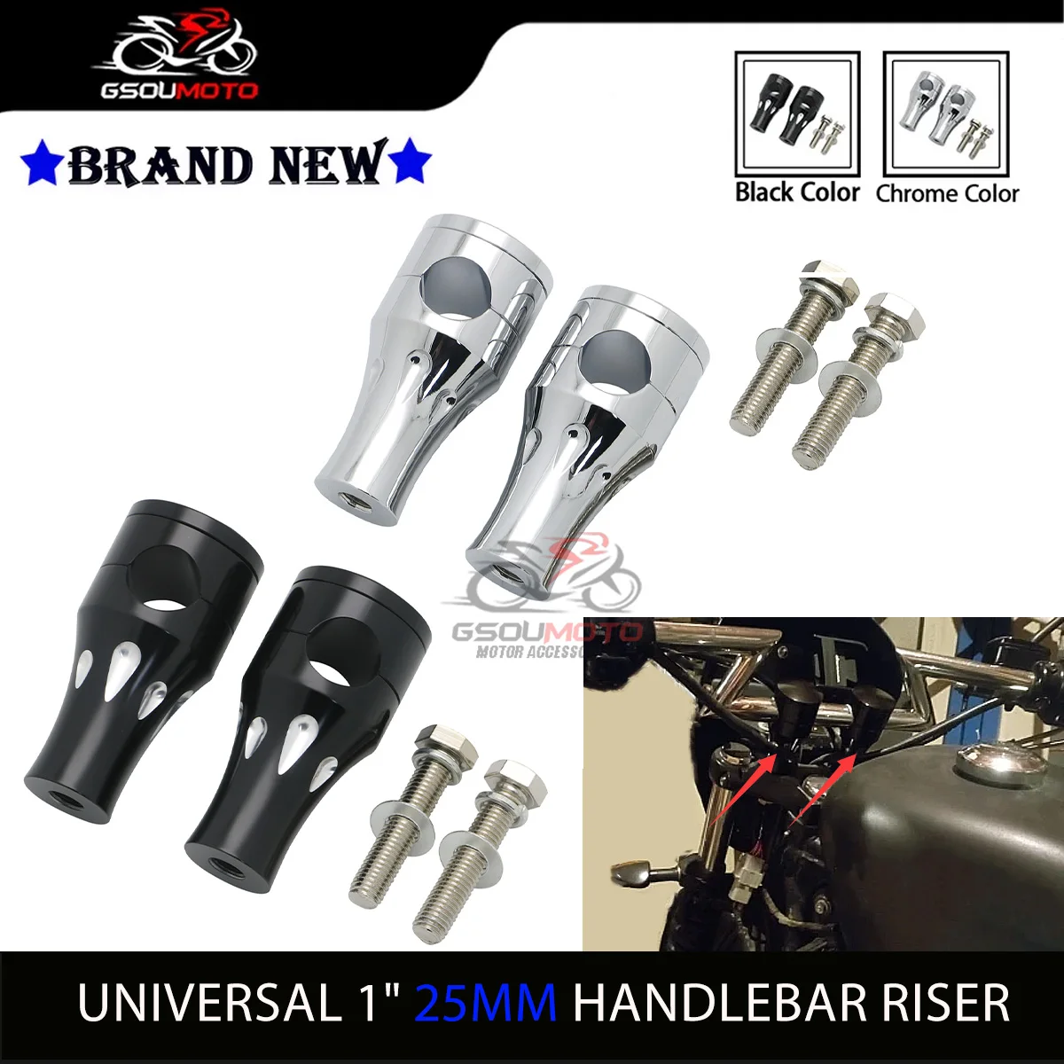 

1" Handlebar Risers Clamp Mount For Harley XL Dyna Chopper Cafe Racer Custom Retro 25mm Handle Bar Riser Chrome Black