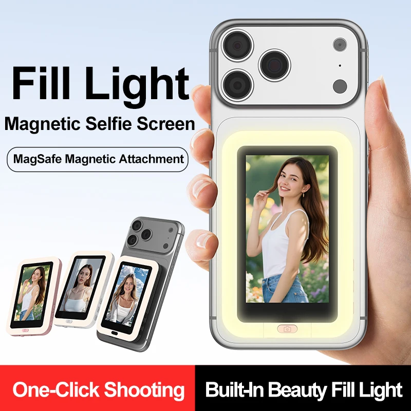 Selfie Screen for Phone Rear Camera Magnetic Monitor with 3 Mode Fill Light Touch Screen Vlog Video Recording Accessory
