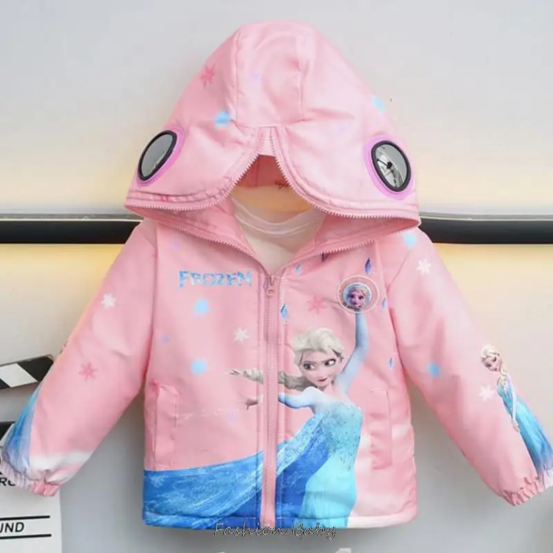 European And American Girls\' Frozen Elsa Cute Coat Autumn Winter Cotton Hooded Cardigan Sweatshirt Girl Plush Coat Birthday Gift