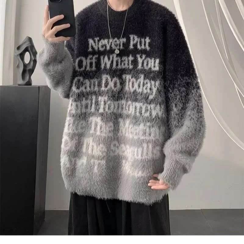 

Lazy Sle adient Color Blo Men's Knitted Sweater Winter Outerwear Casual Loose Fit Polyester Fiber Zipper Closure Long S...