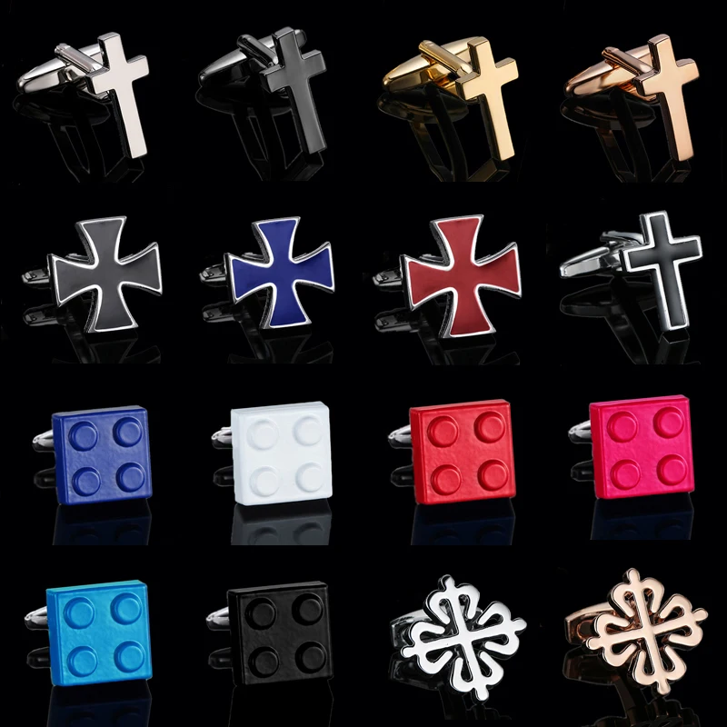 Classi men\'s French shirt cufflinks high-quality metal cross building blocks cuff buttons suit accessories jewelry wholesale