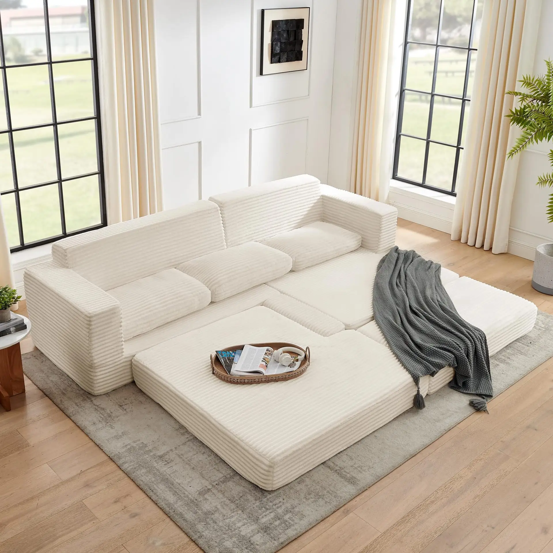 Vacuum Compressed Sofa Bed, Living Room Balcony Tatami Single Simple Corduroy, Space Saving Furniture